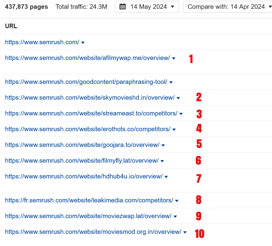 Top Pages Report SEMRush