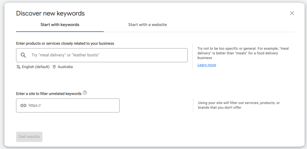 Google ads keyword planner for SEO