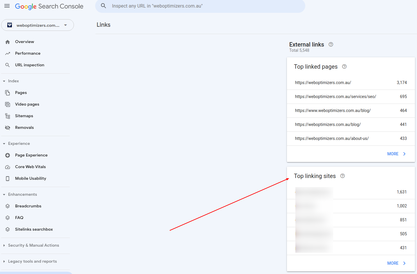 Links in search console