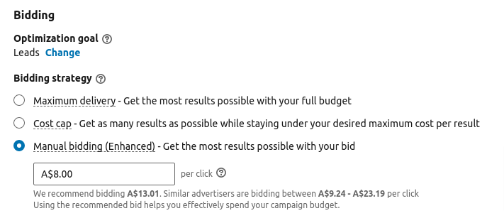 LinkedIn Manual bidding