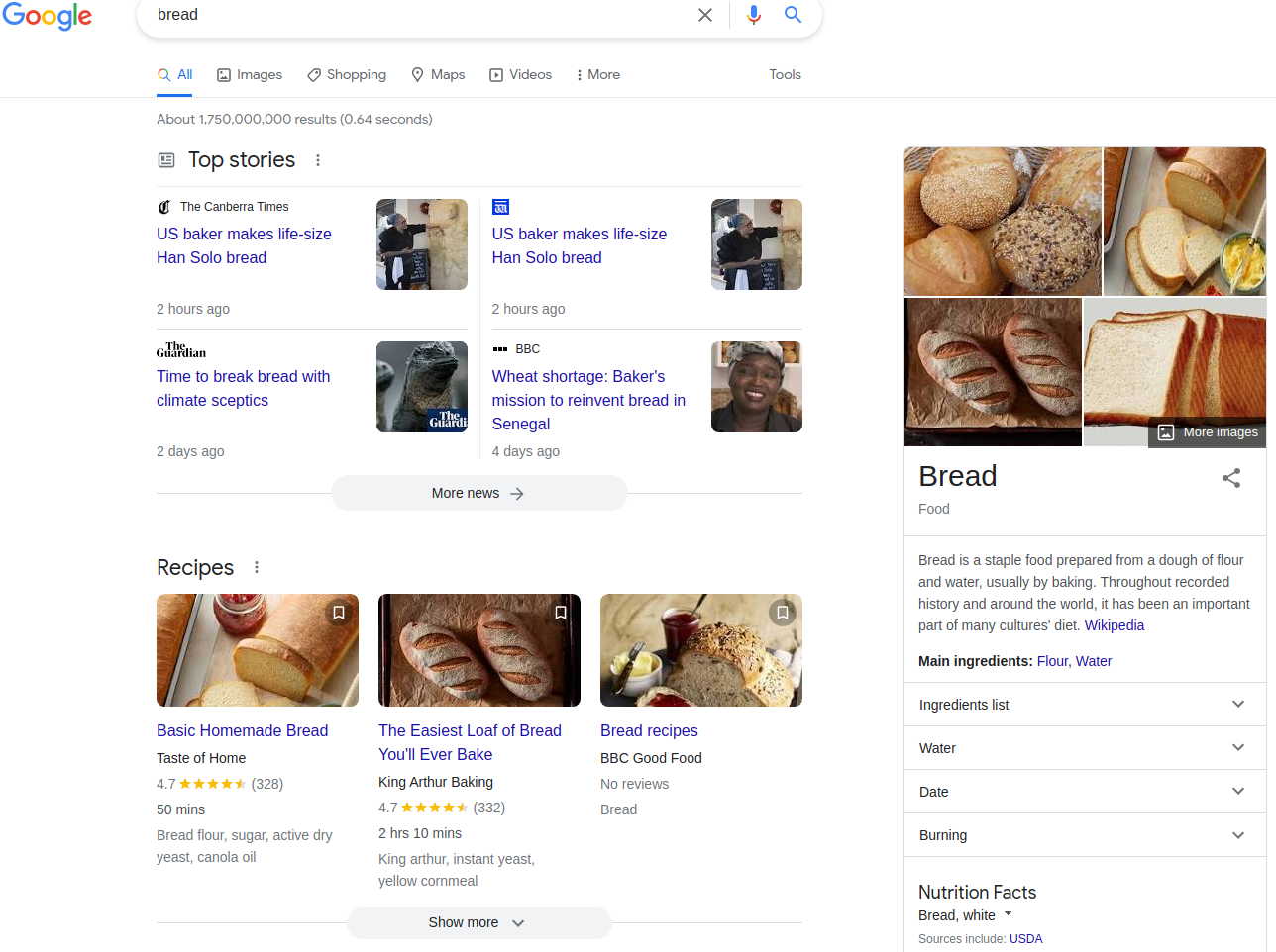 bread related SERPs