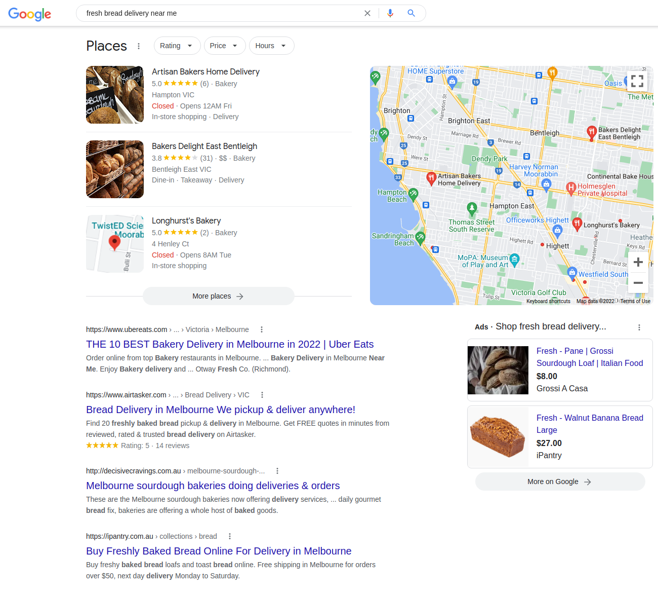 Local Delivery Bread SERP