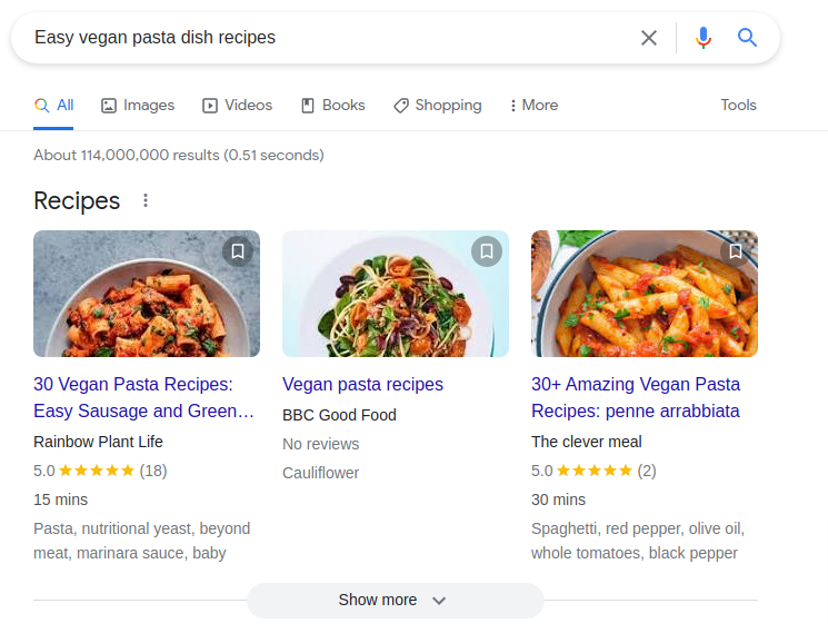 recipe SERP