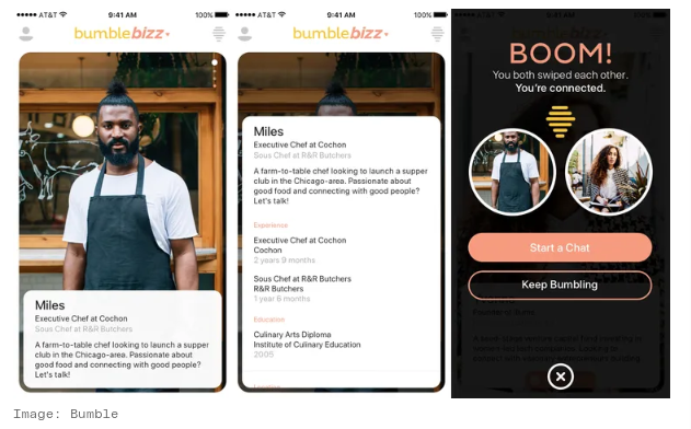 Two industry professionals matching on Bumble Bizz. 