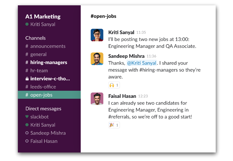 A slack channel for job openings