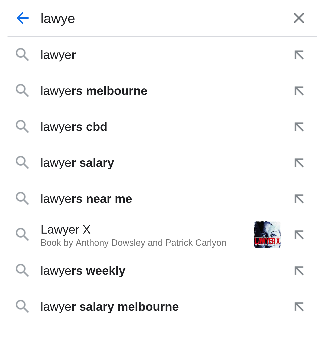 Lawyers query on Google mobile