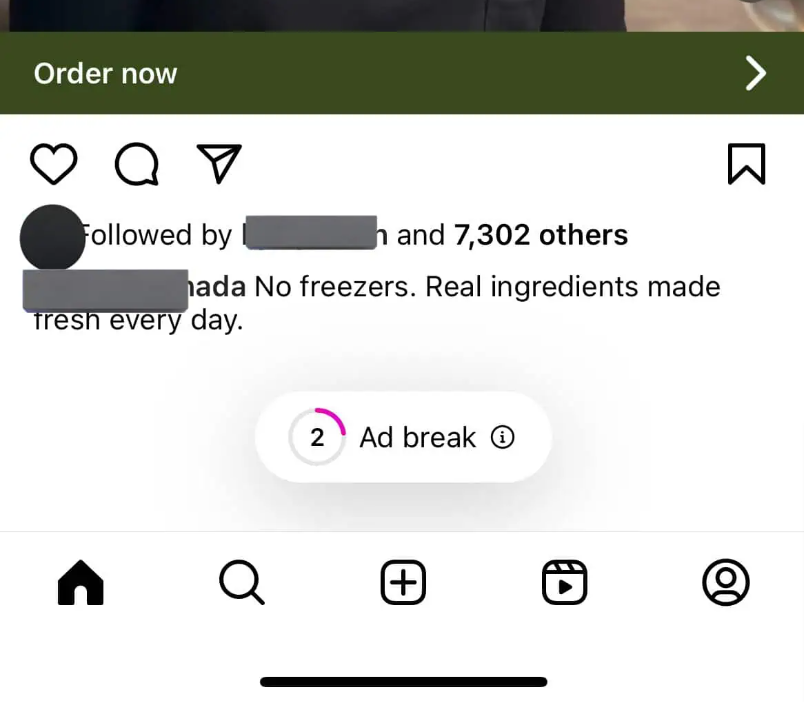how an ad break would appear as part of a user's Instagram feed 