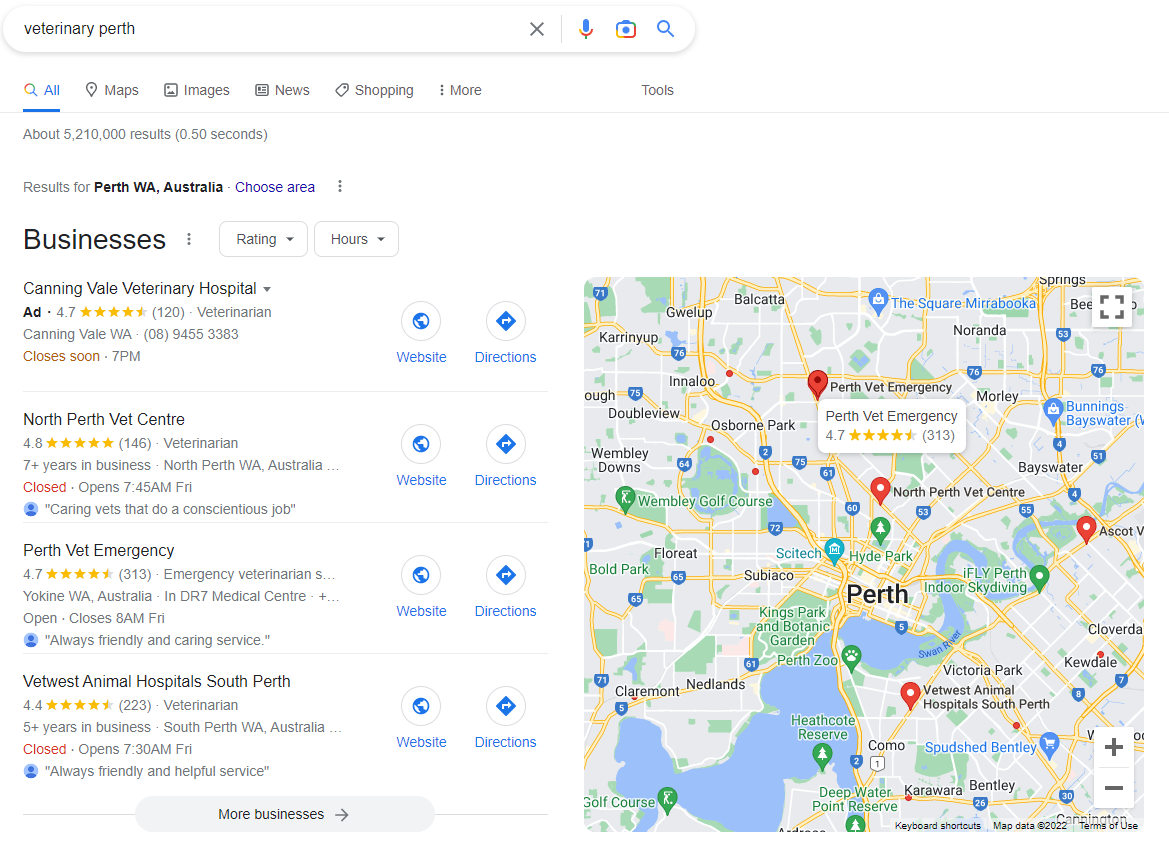 Google maps listing page